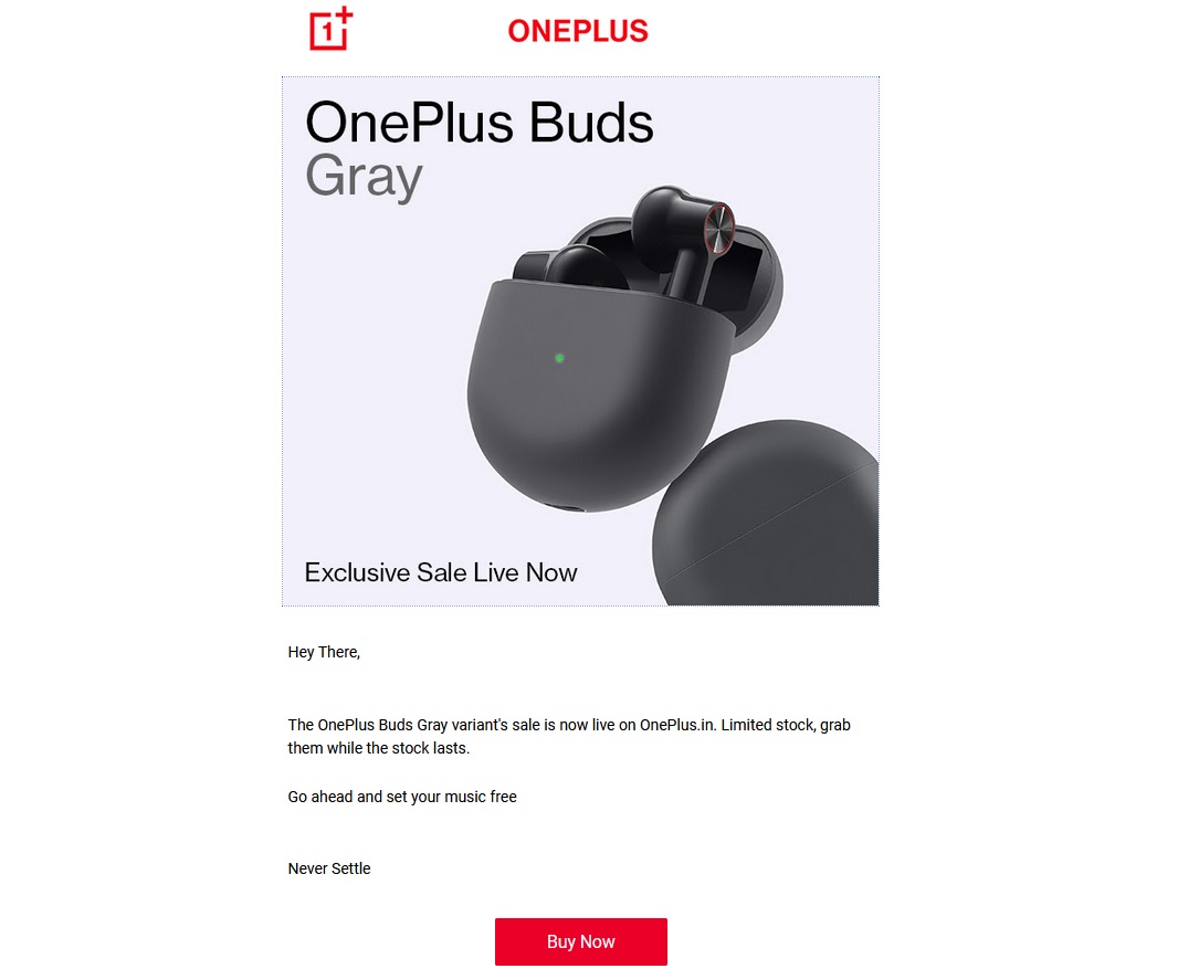 OnePlus Buds Gray Color Availibility Mail Subscription