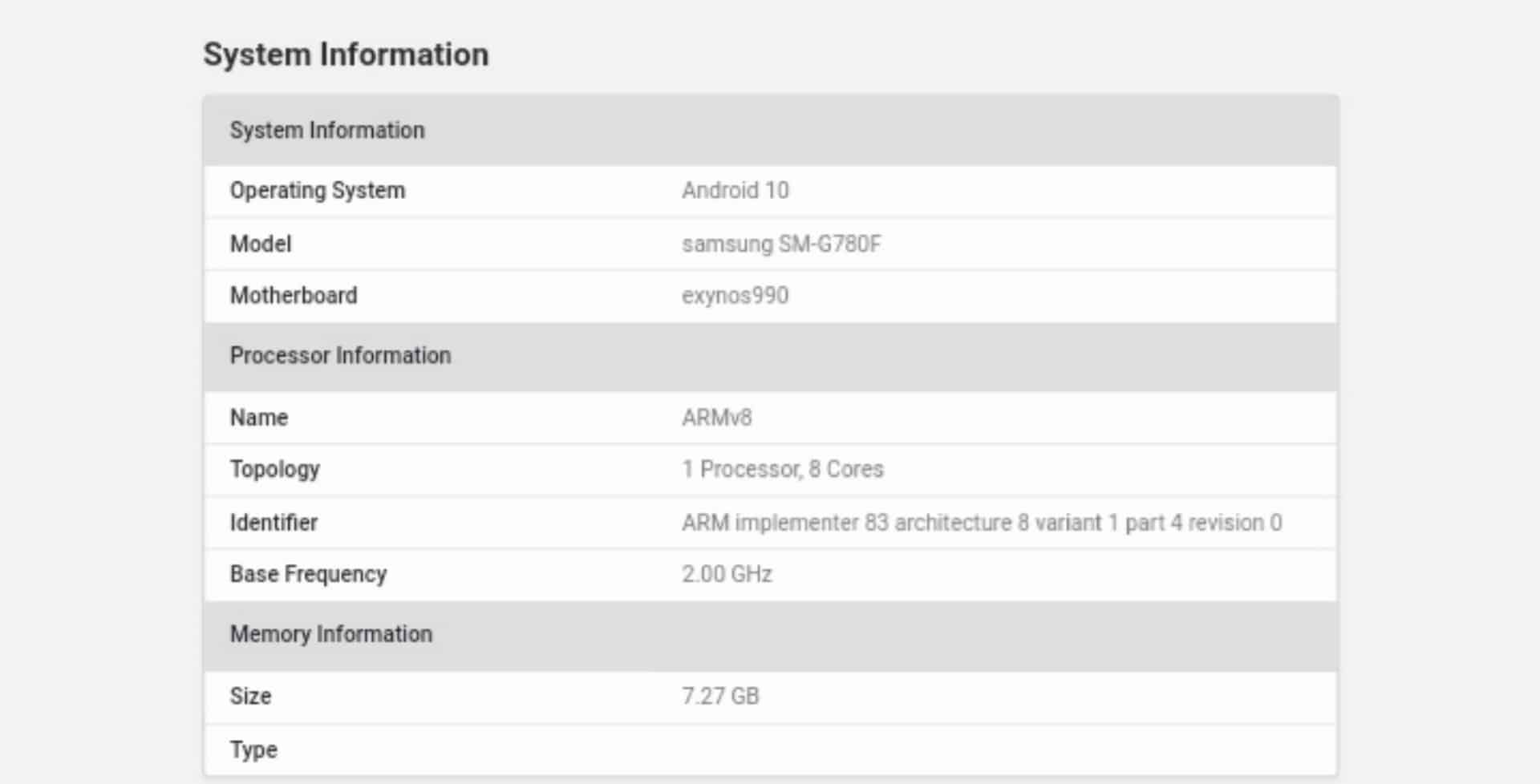Samsung Galaxy S20 Fan Edition System Information