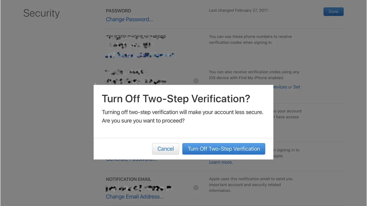 iPhone two-factor authentication Verification