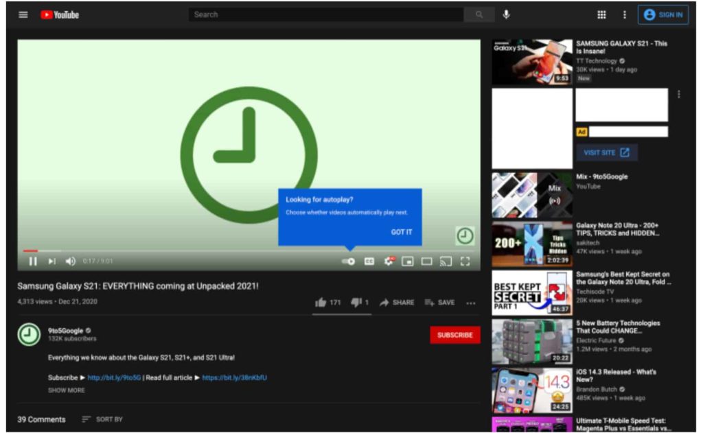 YouTube is Testing a Moving Autoplay Toggle Inside the Video Player on Web