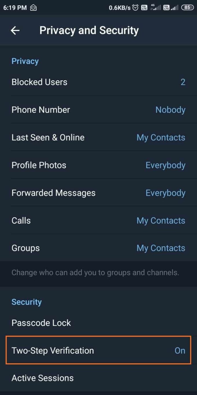 two step verification telegram