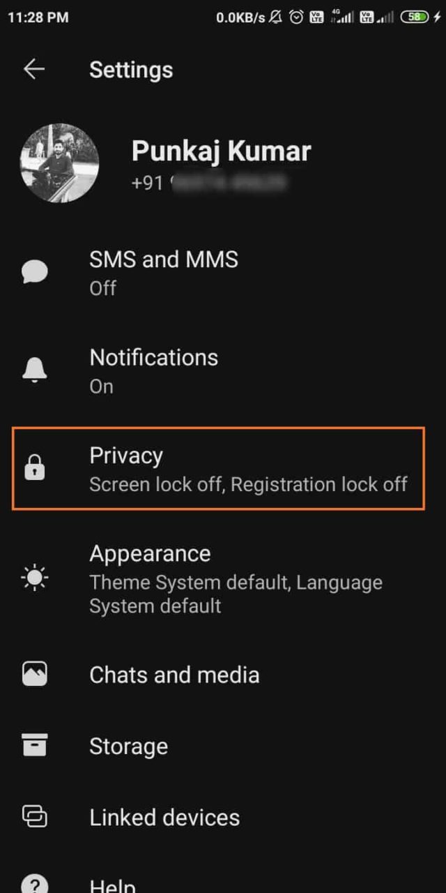 signal messenger app lock