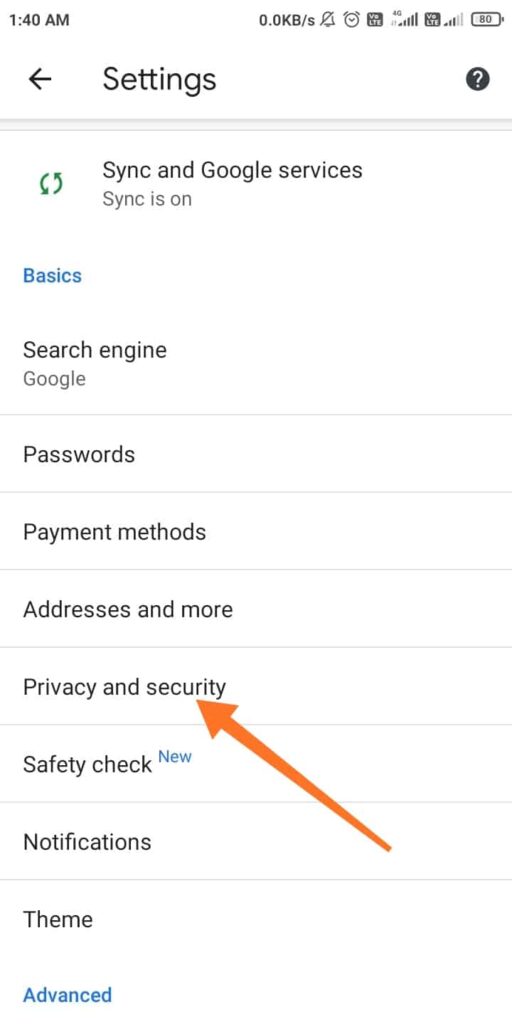 Clear Cache - Open Privacy Settings on Android Chrome